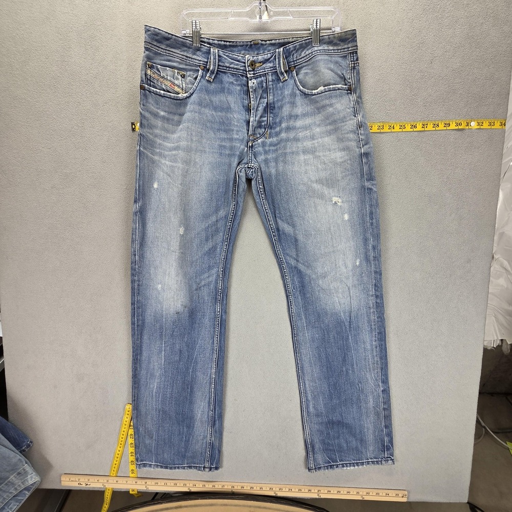 Diesel Jeans Mens 34x32 Blue Larkee Regular Straight Distressed Button Fly 0805Q